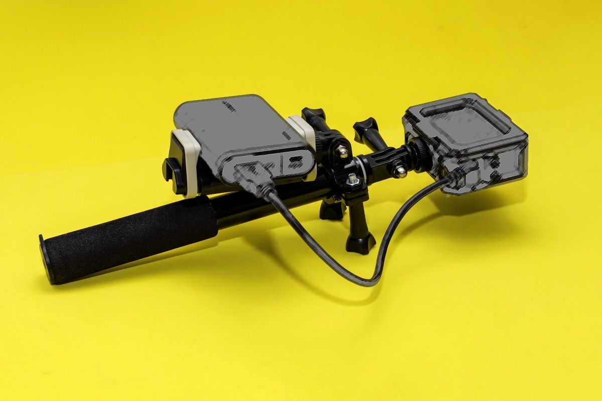 GoPro Extension Aluminum Stick Pole with a power bank or phone holder.