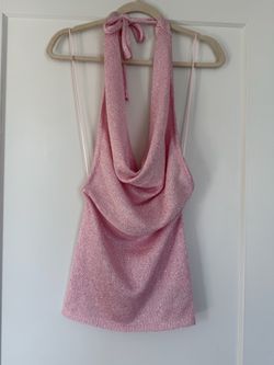 Edikted Pink Sparkle Knit Halter dress