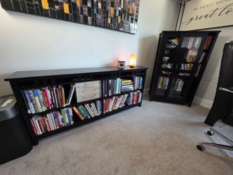 Heavy Black Wood Bookcase TV Stand / Media Book Shelf