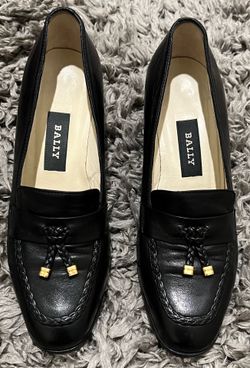 BALLY Hampton Pump Leather Loafer Heel Women Black SIZE 5.5.Excellent condition