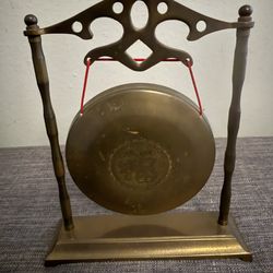 Vintage Desktop Chinese Brass Suspended Gong Desktop *No Striker*