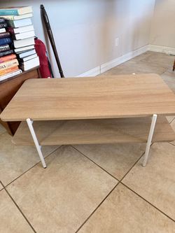 Two-Tier Wood Top Desk with White Metal Legs