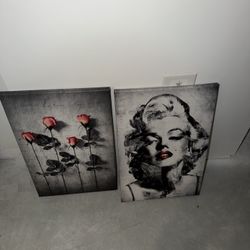 Modern Glam Canvas Wall Art Set – Red Roses & Marilyn Monroe Style Portrait (Set of 2)