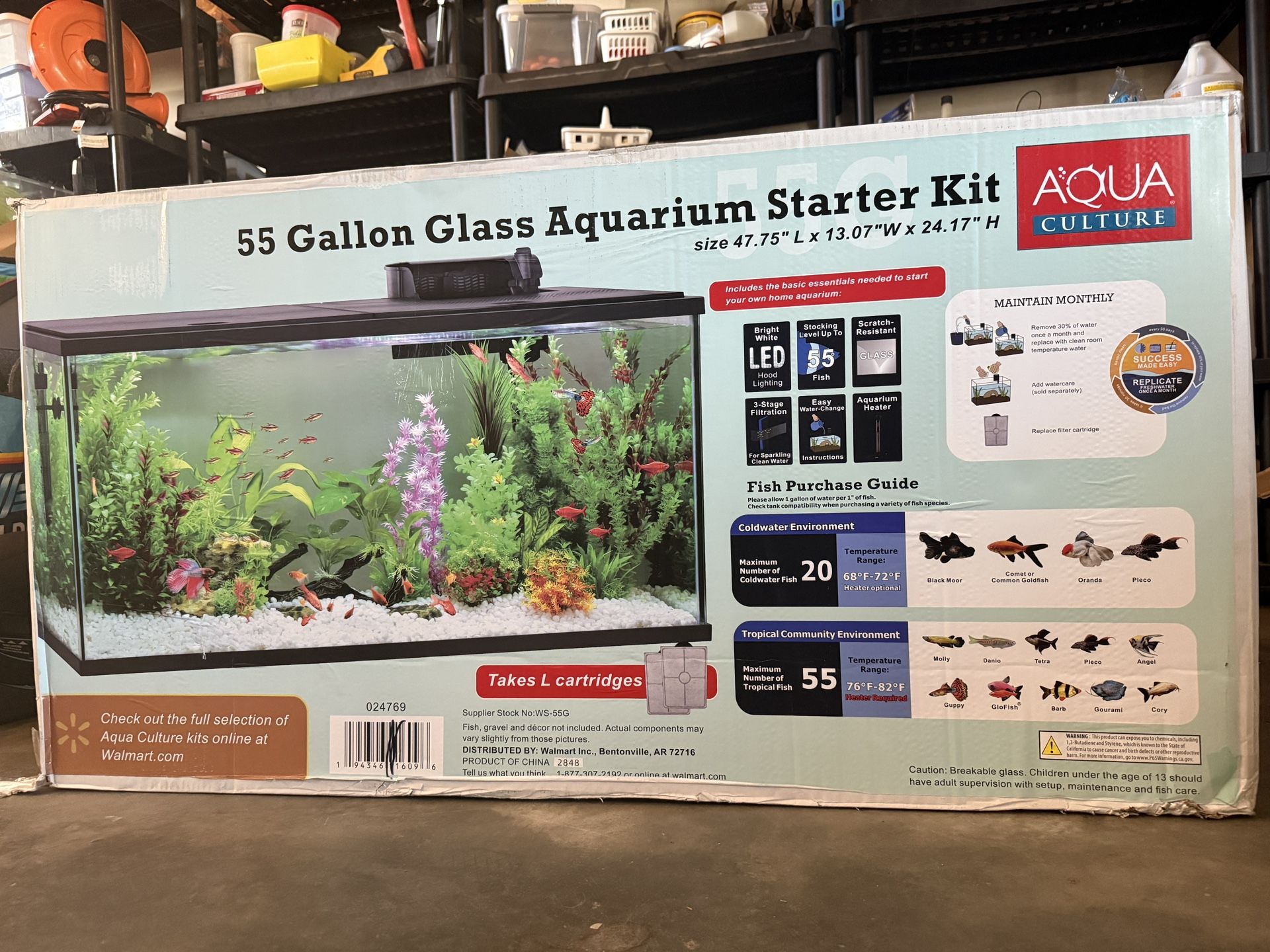 55 Gal New Fish Tank With Heater And Hood Light