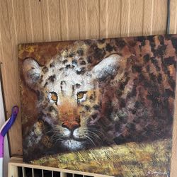 Large Cat Oil Painting Signed