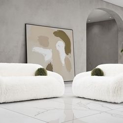 💝  Sofa and Loveseat, Darwen Contemporary White Fur, Plush, New in the Box.