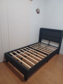 2 Twin Upholstered Platform Bed Frame with Headboard