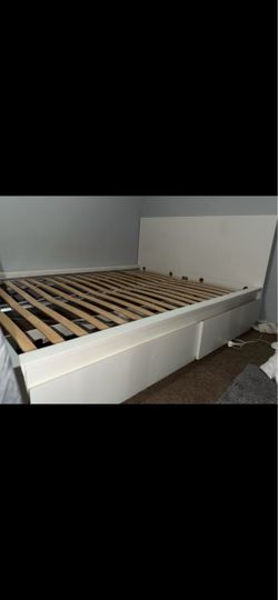 White Bed Frame with Storage Drawers