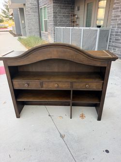 Dark Wood Hutch with Drawers and Shelves