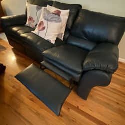 Blue Leather Recliner Sofa