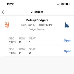 2 Dodgers Tickets vs Mets, Sun 6/6 - In Shade