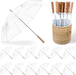 24 Pcs Wedding Umbrellas Bulk, 41 Inch Wedding Stick UmbrellasWooden#1733HUP1