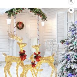 3-Piece Lighted 3D Christmas Reindeer Set Outdoor Yard Decoration 270 LED Lights, Stakes