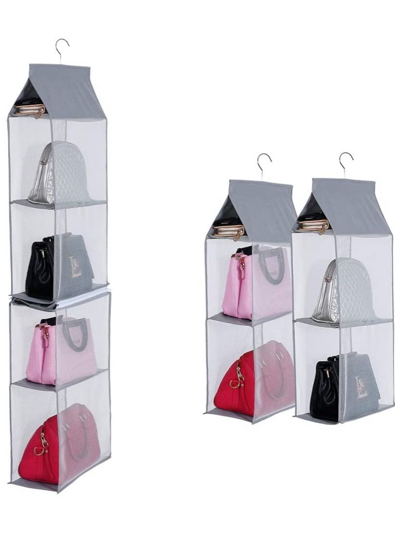Detachable Hanging Handbag Organizer,Purse Storage Bag for Closet with 4 Shelves Storage Purse Holder for Wardrobe Closet Space Saving Purse Organizer