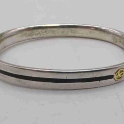 FREE SHIPPING! David Yurman Sterling Silver 18k Gold Black Enamel Hinged Logo Bracelet 7.5”