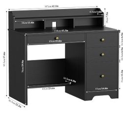 Computer Desk with Drawers and Hutch Shelf, Wood Executive Desk Writing Study Table with 43” Wide Tabletop, Small Desk 