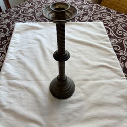 Antique Brass Candle Stick - 12 Inches Tall - From Church In New Salem, North Dakota