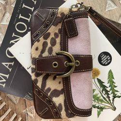 Rare Hard To Find Animal Leopard Suede And  Leather Coach Wristlet/ Wallet 