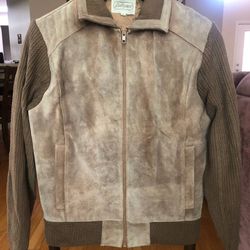 Vintage 70s Men's Ballymoor Jacket Size M Tan Leather and Acrylic Full Zip
