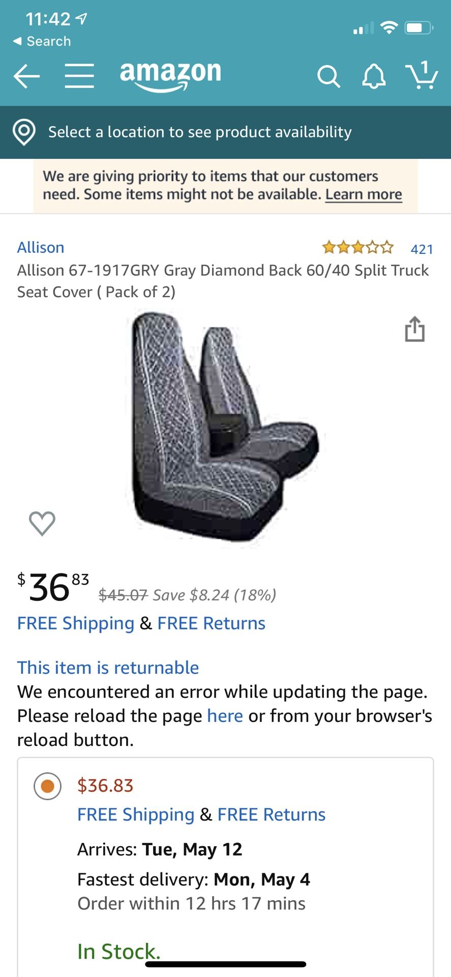 Allison 67-1917GRY Gray Diamond Back 60/40 Split Truck Seat Cover ( Pack of 2)