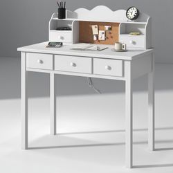Home Office Furniture Writing Desk, 36 Inch Computer Work Station with Detachable Hutch for Small Place, 5 Drawers(White