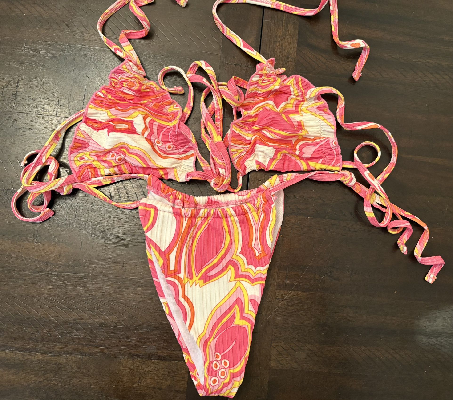 SHEIN Brazilian Bikini Pink and Orange Psychedele 2 pieces Swimsuit size M
