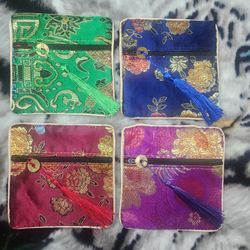 Bundle Of 4x Chinese Silky Brocades Or Pouches