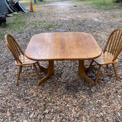 Oak Dining Table W/ 2 Chairs 