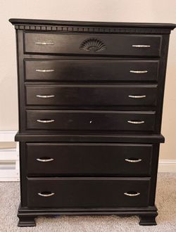 Black Wood Tall Dresser with 5 Drawers