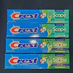 4 CREST SCOPE/2 Are OUTLAST Toothpaste Tubes (5.4oz) For $10/$10 Por Los 5