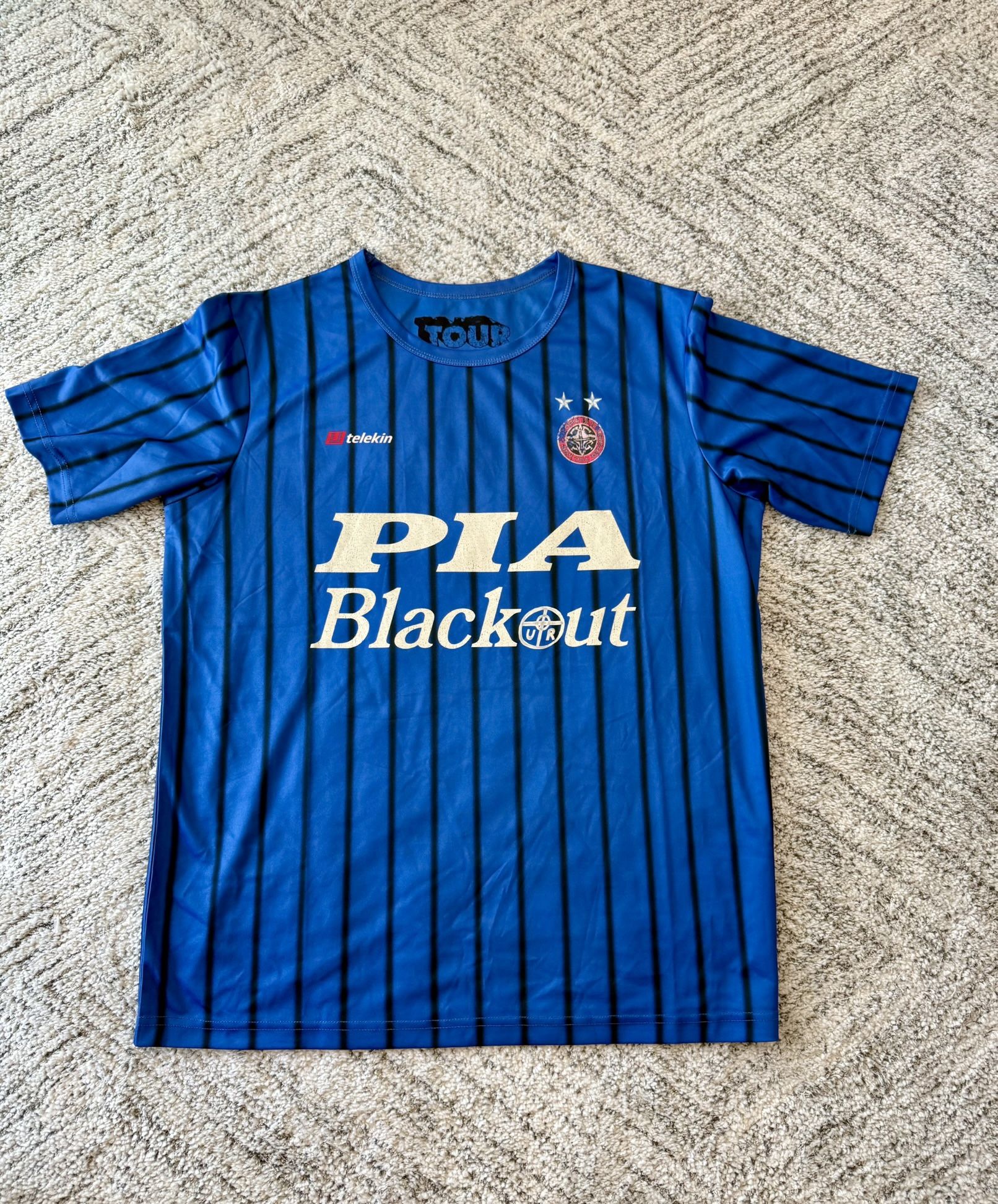 Travis Scott Utopia Pia Blackout Soccer Jersey - Size L Blue Short Sleeve