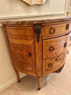 INLAID BOMBÉ CHEST / COMM ODE with Marble Top – 37”