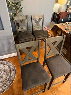 Set of 4 Counter Height Barstool Chairs – 24” Seat Height – Weathered Gray