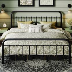 New King Bed Frame - Black Metal Bed
