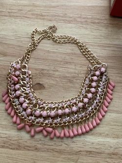 Pink Beaded Gold Chain Statement Necklace