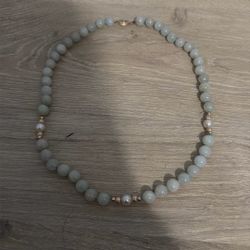 Natural Jade Bead Necklace with Solid 10kt Gold Accents