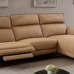 Brand New Brown Top Grain Leather Power Reclining Sectional Sofa 