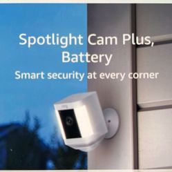 Ring spotlight cam plus, Battery, Two way talk,Color Night vision,and security siren - White & black