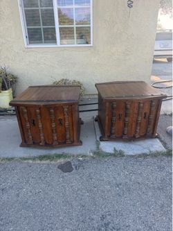 Vintage MCM  “Lane Furniture” octagonal walnut wood cabinets
