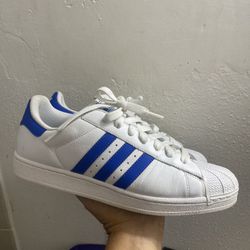 Adidas Superstar White Satellite Royal Blue Stripes Size 11.5 