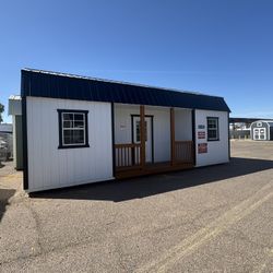  Big Savings on 12x28 Lofted Portable Building – Center Porch Included!