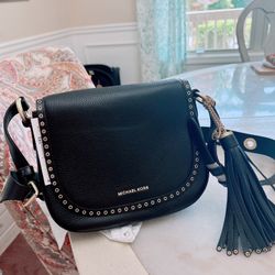 Michael Kors black leather BROOKLYN SADDLE BAG/Crossbody bag /nwt