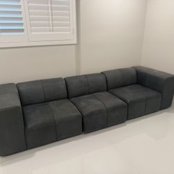 Grey Leather Four Hands Modular Sofa