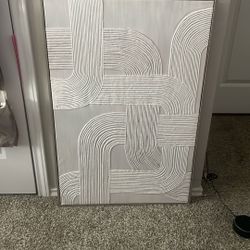 swirly art, white and glittery,23 and 1/2 ins wide, 35 ins tall