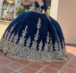 Quinceañera dress navy blue and gold