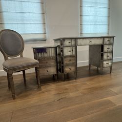 Restoration hardware Child And Teen Ava mirrored Storage Desk And Ava Mirrored 3 Drawer Nightstand