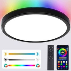 24W RGB Ceiling Light Fixture with Remote Control Bluetooth App,Dimmable Led Ceiling Light 3000K-6500k