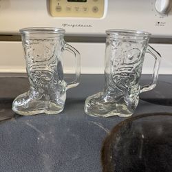Vintage Glass Boot Mugs Set of 2