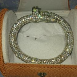 8.3"925 sterling silver bling out bangle bracelet 7.5mm 53g