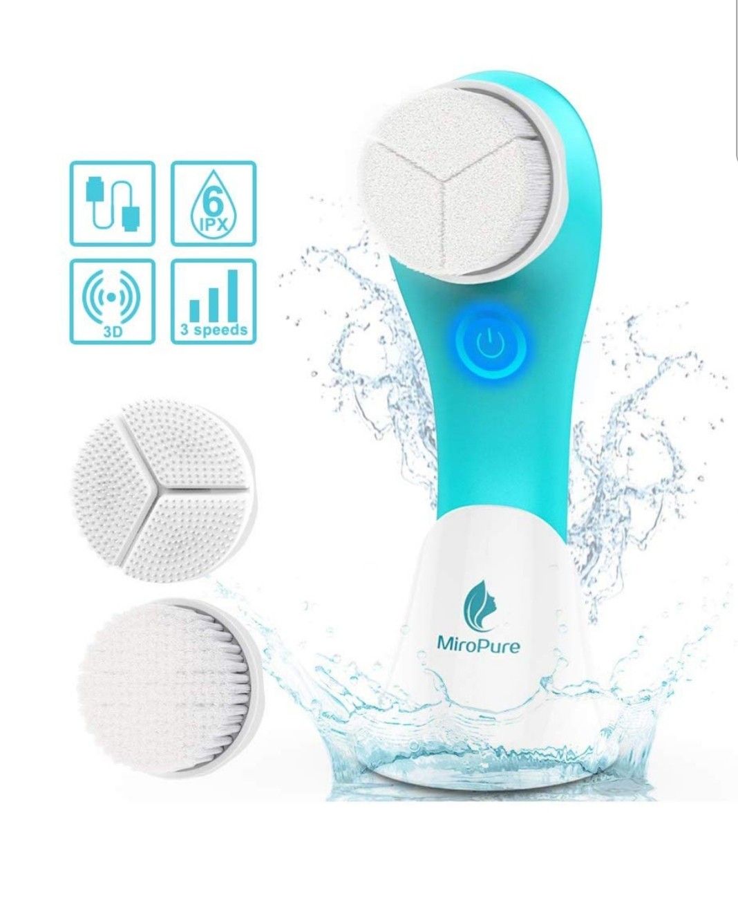Rechargeable Facial Brush, 3 Brush Heads and 3 Settings